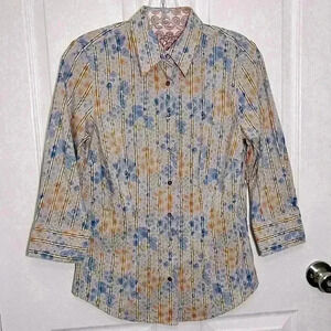 ROBERT GRAHAM Women’s Gray Multicolor Floral Striped Button down | size small